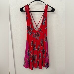 Free people FP Floral Red and Pink mini Dress small